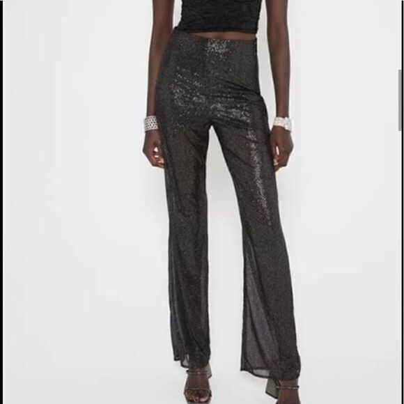 NWT Zara Shiny Straight Leg Pants - Picture 1 of 10